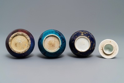 Three Chinese monochrome and flamb&eacute;-glazed vases, Kangxi and 19th C.