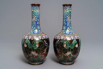 A pair of Chinese cloisonn&eacute; bottle vases, 19th C.