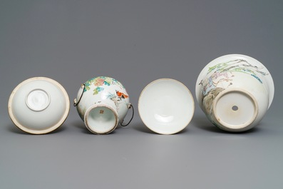 A Chinese qianjiang cai covered bowl on foot and a jardini&egrave;re, 19/20th C.