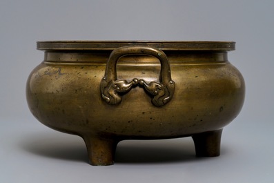 A large silver and brass-inlaid bronze incense burner, China or Vietnam, 19th C.