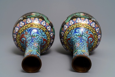 A pair of Chinese cloisonn&eacute; bottle vases, 19th C.