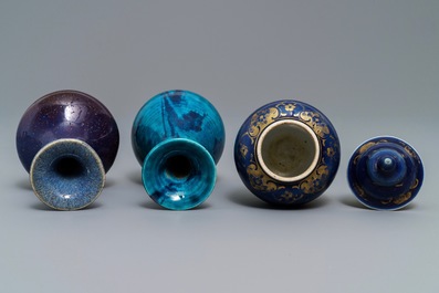 Three Chinese monochrome and flamb&eacute;-glazed vases, Kangxi and 19th C.