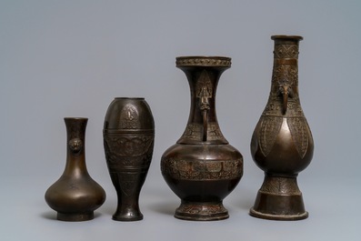 Four Chinese bronze vases, Song and later
