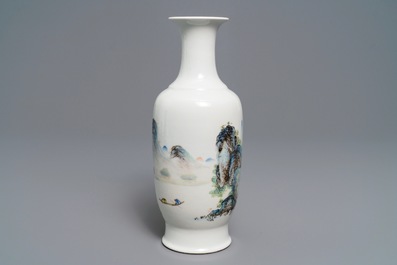 A Chinese qianjiang cai landscape vase signed Wang Yeting, 20th C.