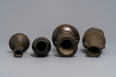 Four Chinese bronze vases, Song and later