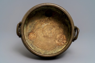 A large silver and brass-inlaid bronze incense burner, China or Vietnam, 19th C.