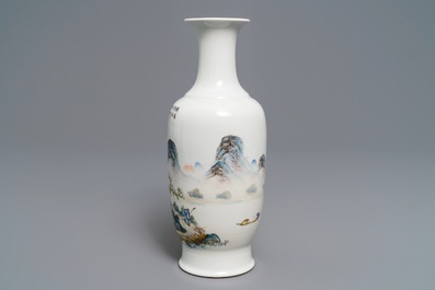 A Chinese qianjiang cai landscape vase signed Wang Yeting, 20th C.