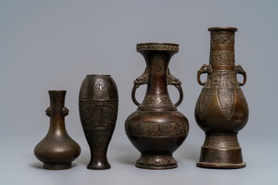 Four Chinese bronze vases, Song and later