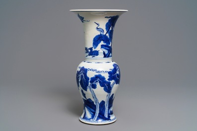 A Chinese blue and white 'deer and crane' yenyen vase, Kangxi
