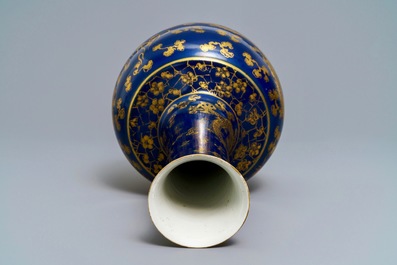 A Chinese powder blue and gilt 'dragon' vase, ca. 1900