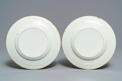 A pair of Dutch Delft blue and white 'Judgment of Solomon' plates, 18th C.