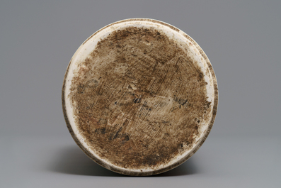 A tall Chinese wucai rouleau vase, Transitional period or Kangxi