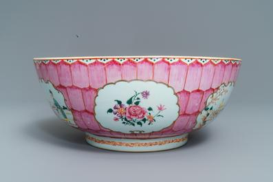 A large Chinese famille rose 'lotus' bowl with mandarin design, Qianlong