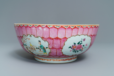 A large Chinese famille rose 'lotus' bowl with mandarin design, Qianlong