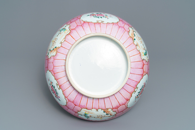 A large Chinese famille rose 'lotus' bowl with mandarin design, Qianlong