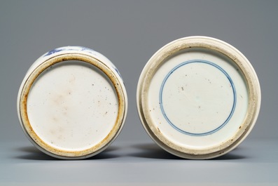 Two Chinese blue and white vases with landscapes and birds among flowers, Kangxi