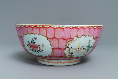 A large Chinese famille rose 'lotus' bowl with mandarin design, Qianlong