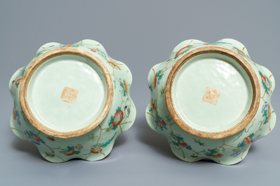 Six Chinese celadon bowls and a pair of bowls on stands for the Peranakan or Straits market, 19th C.