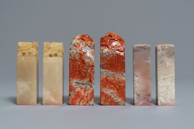 A collection of 38 Chinese soapstone calligraphy or artist's seals, 19/20th C.