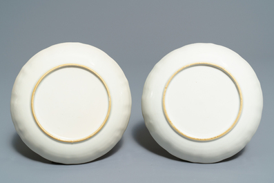 Two Chinese famille rose teapots and covers and two sets of cups and saucers, Qianlong