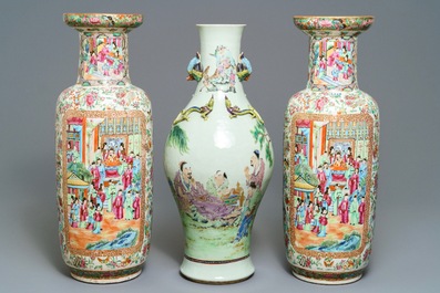 Drie Chinese Canton famille rose vazen, 19e eeuw