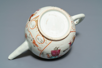Two Chinese famille rose teapots and covers and two sets of cups and saucers, Qianlong