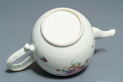 Two Chinese famille rose teapots and covers and two sets of cups and saucers, Qianlong