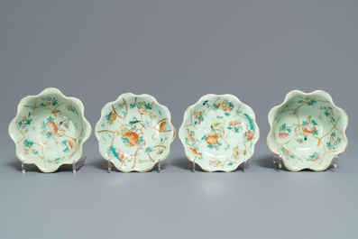 Six Chinese celadon bowls and a pair of bowls on stands for the Peranakan or Straits market, 19th C.