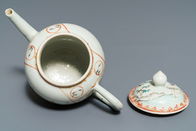 Two Chinese famille rose teapots and covers and two sets of cups and saucers, Qianlong