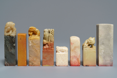 A collection of 38 Chinese soapstone calligraphy or artist's seals, 19/20th C.