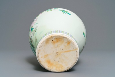A Chinese famille rose vase with a bird on a flowering branch, 19th C.
