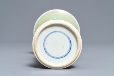 A Chinese blue, white and underglaze red celadon-ground gu vase, Kangxi