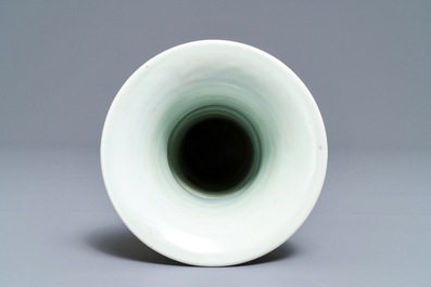 A Chinese blue, white and underglaze red celadon-ground gu vase, Kangxi