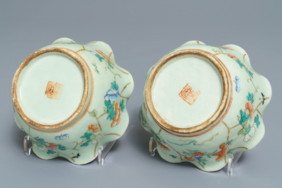 Six Chinese celadon bowls and a pair of bowls on stands for the Peranakan or Straits market, 19th C.
