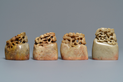 A collection of 38 Chinese soapstone calligraphy or artist's seals, 19/20th C.