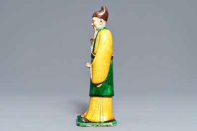 A Chinese verte biscuit figure of a sage, Kangxi