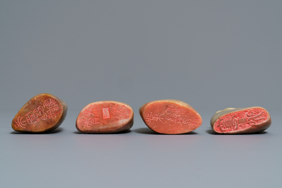 A collection of 38 Chinese soapstone calligraphy or artist's seals, 19/20th C.