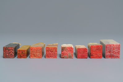 A collection of 38 Chinese soapstone calligraphy or artist's seals, 19/20th C.