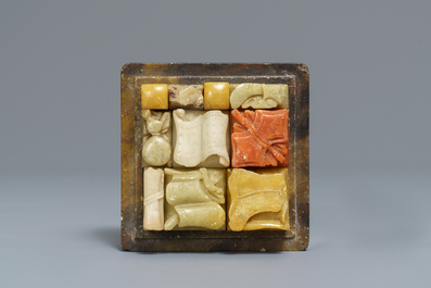 A collection of 38 Chinese soapstone calligraphy or artist's seals, 19/20th C.