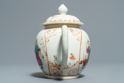 Two Chinese famille rose teapots and covers and two sets of cups and saucers, Qianlong