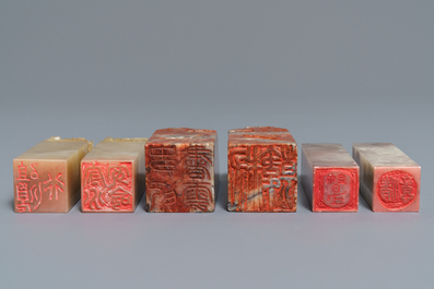 A collection of 38 Chinese soapstone calligraphy or artist's seals, 19/20th C.