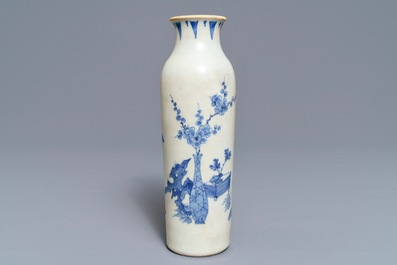 A Chinese blue and white sleeve vase with flowervases, Hatcher cargo, Transitional period