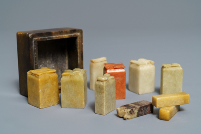 A collection of 38 Chinese soapstone calligraphy or artist's seals, 19/20th C.