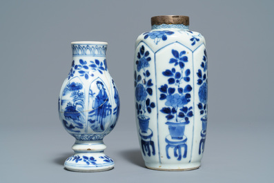 Five Chinese blue and white vases, Kangxi