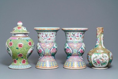 Four Chinese famille rose vases, 19th C.