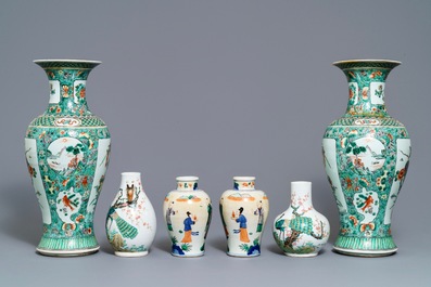 Six Chinese famille rose and verte vases, 19th C.