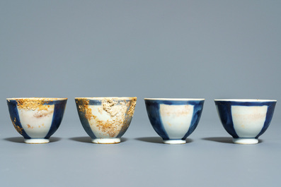 A Chinese shipwreck blue and white Islamic market 'aftaba' ewer and twelve cups, Transitional period