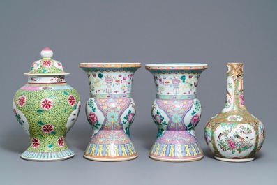 Four Chinese famille rose vases, 19th C.