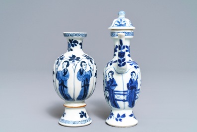 A Chinese blue and white 'Long Eliza' jug and a vase, Kangxi