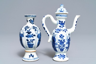 A Chinese blue and white 'Long Eliza' jug and a vase, Kangxi